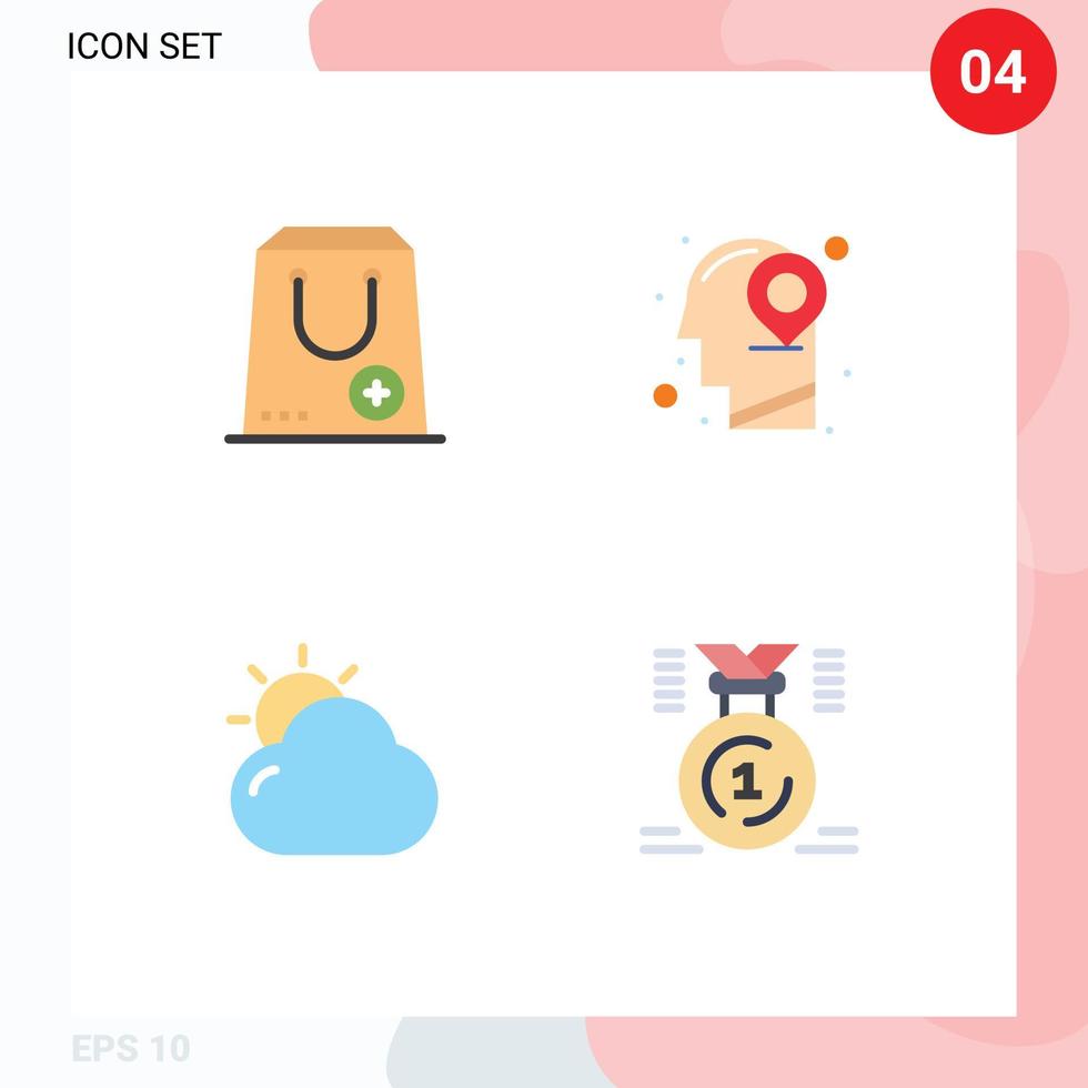 Modern Set of 4 Flat Icons Pictograph of add cloud e location shinning Editable Vector Design Elements