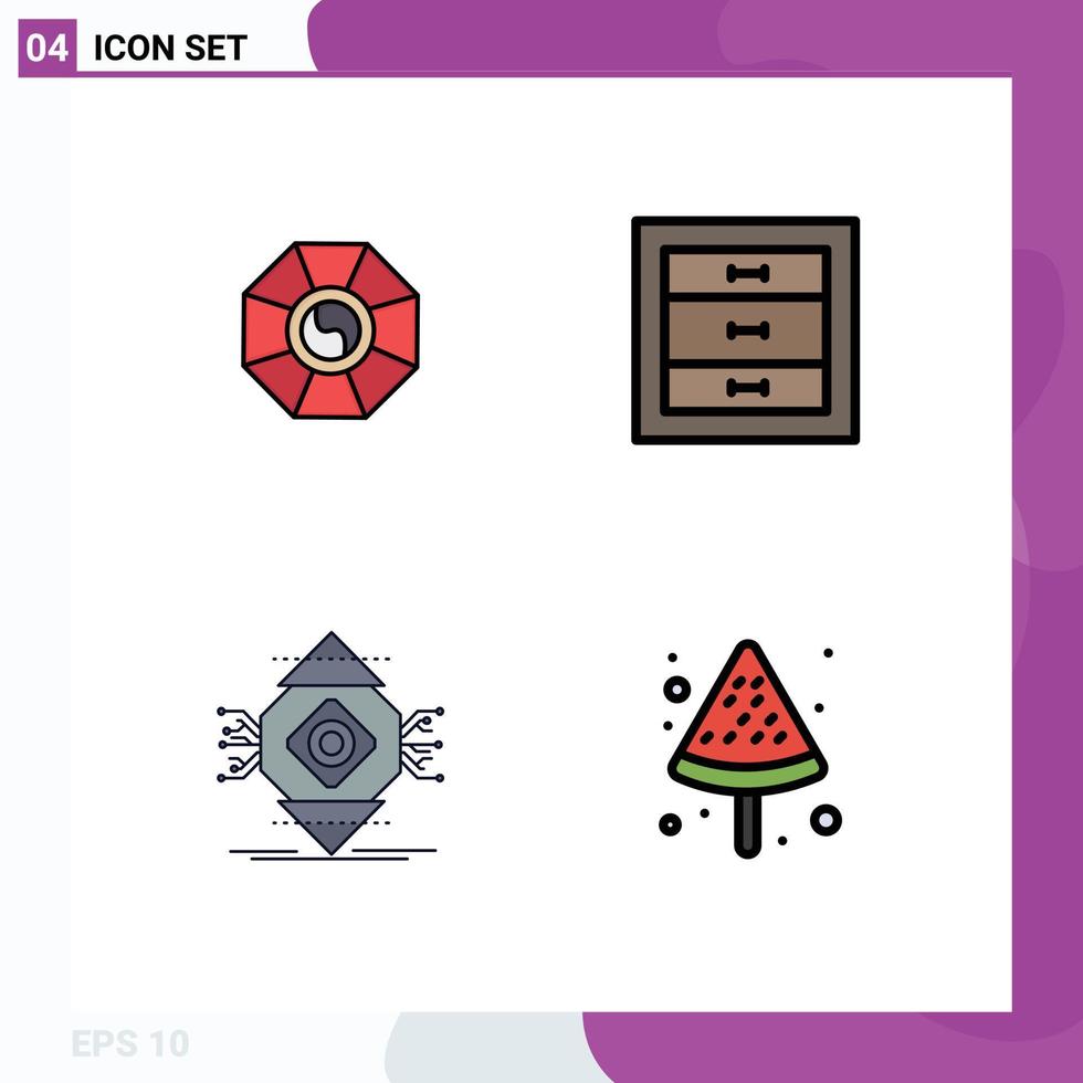 User Interface Pack of 4 Basic Filledline Flat Colors of mirror computing chinese drawer computer Editable Vector Design Elements
