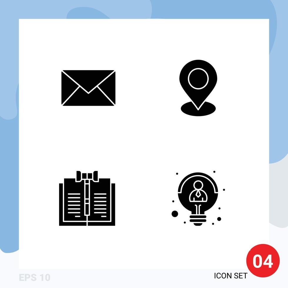 Set of 4 Modern UI Icons Symbols Signs for email copyright sms marker law Editable Vector Design Elements