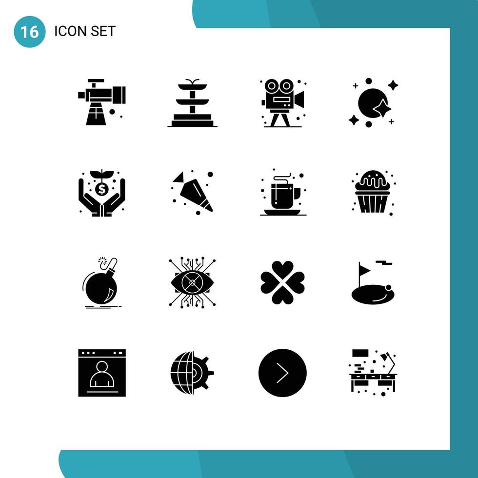 16 Universal Solid Glyph Signs Symbols of donation spaceship art space galaxy Editable Vector Design Elements