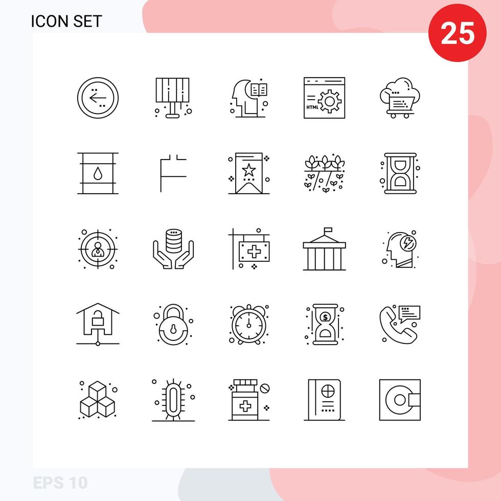 25 Universal Line Signs Symbols of programming develop home light coding knowledge Editable Vector Design Elements