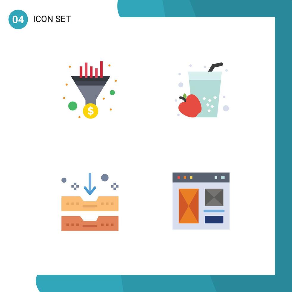 Editable Vector Line Pack of 4 Simple Flat Icons of filter archive drawer seo food office Editable Vector Design Elements