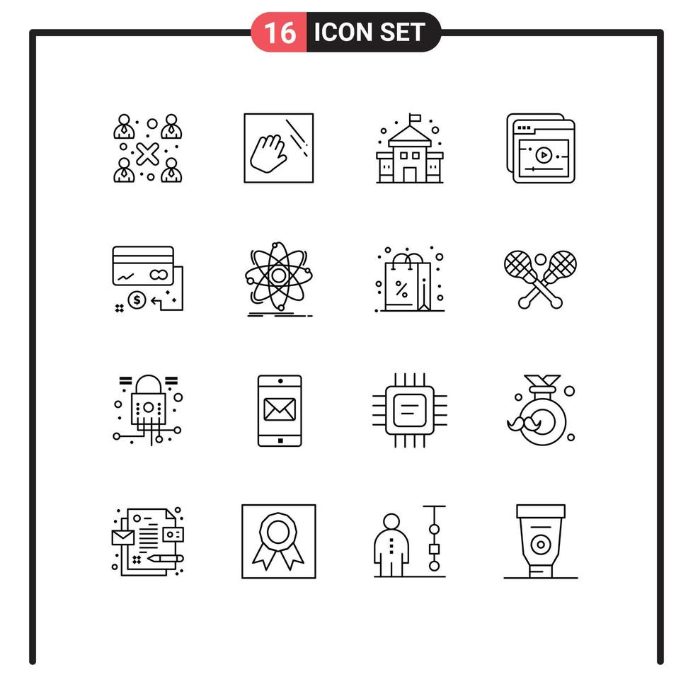 contorno paquete de dieciséis universal símbolos de Finanzas tarjeta edificio negocio en línea editable vector diseño elementos