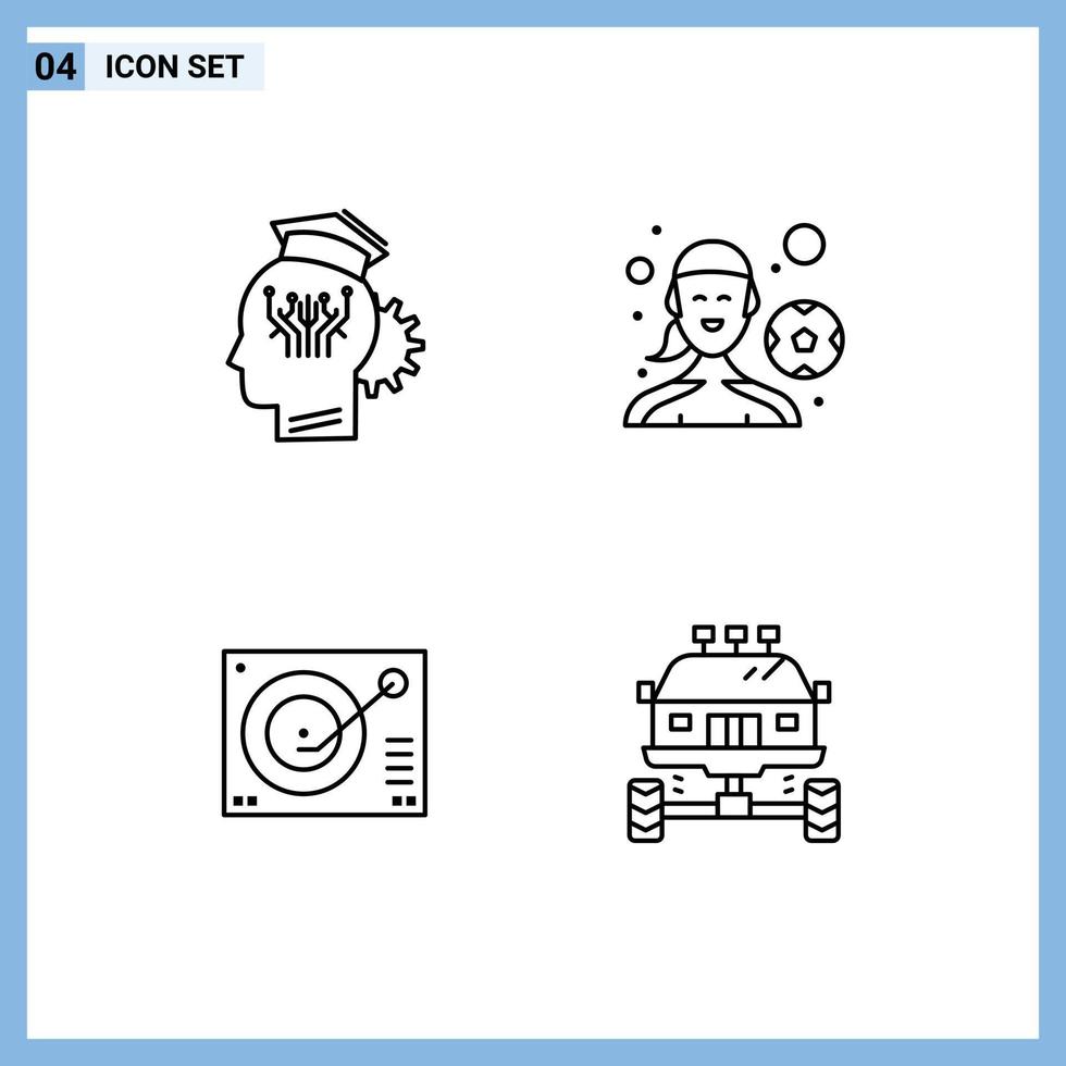 4 Universal Line Signs Symbols of knowledge deck smart football player phonograph Editable Vector Design Elements