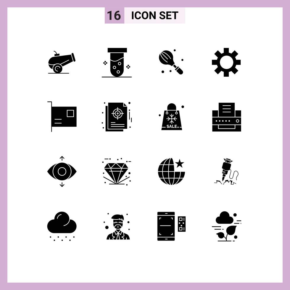 Pack of 16 creative Solid Glyphs of devices card household global gear Editable Vector Design Elements