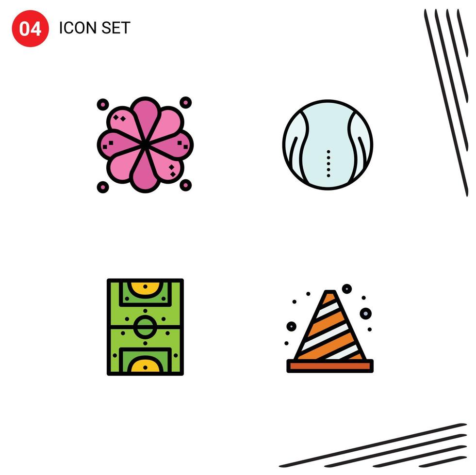 4 Universal Filledline Flat Colors Set for Web and Mobile Applications plumeria football ball game attention Editable Vector Design Elements
