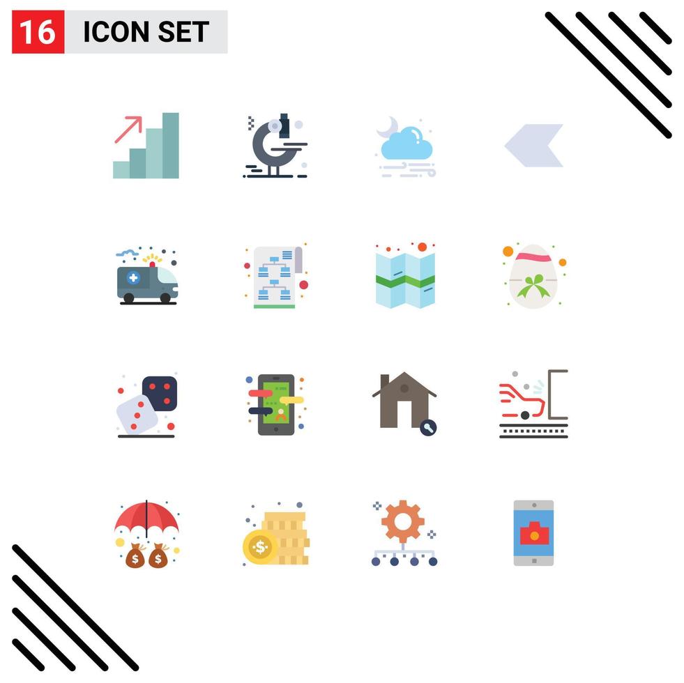 Flat Color Pack of 16 Universal Symbols of planning health rain care left Editable Pack of Creative Vector Design Elements