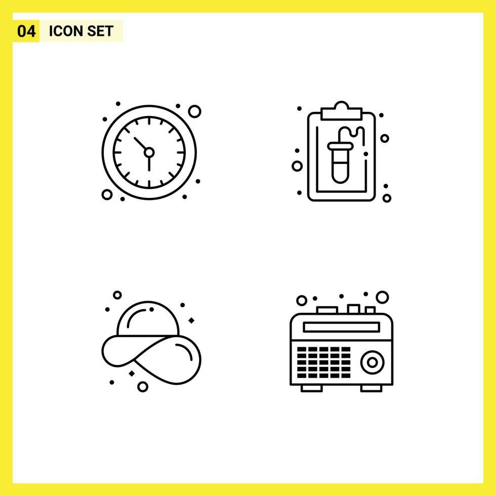 4 Line concept for Websites Mobile and Apps clock fashion wall watch record straw hat Editable Vector Design Elements