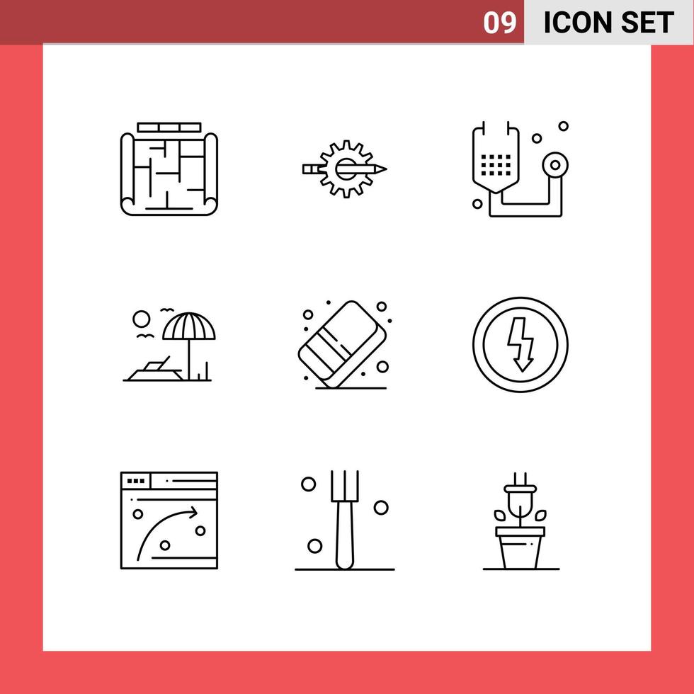 Modern Set of 9 Outlines Pictograph of vacation beach gear medicine form Editable Vector Design Elements