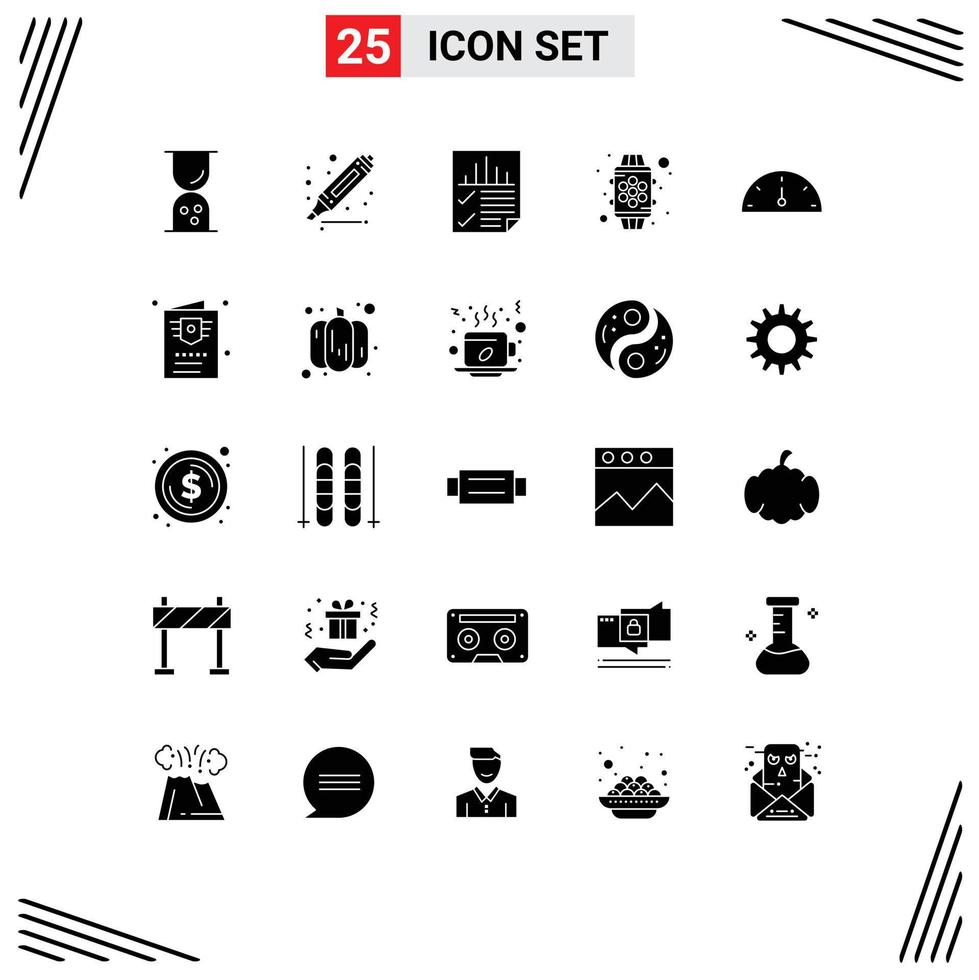 Pictogram Set of 25 Simple Solid Glyphs of gauge feature document watch device Editable Vector Design Elements