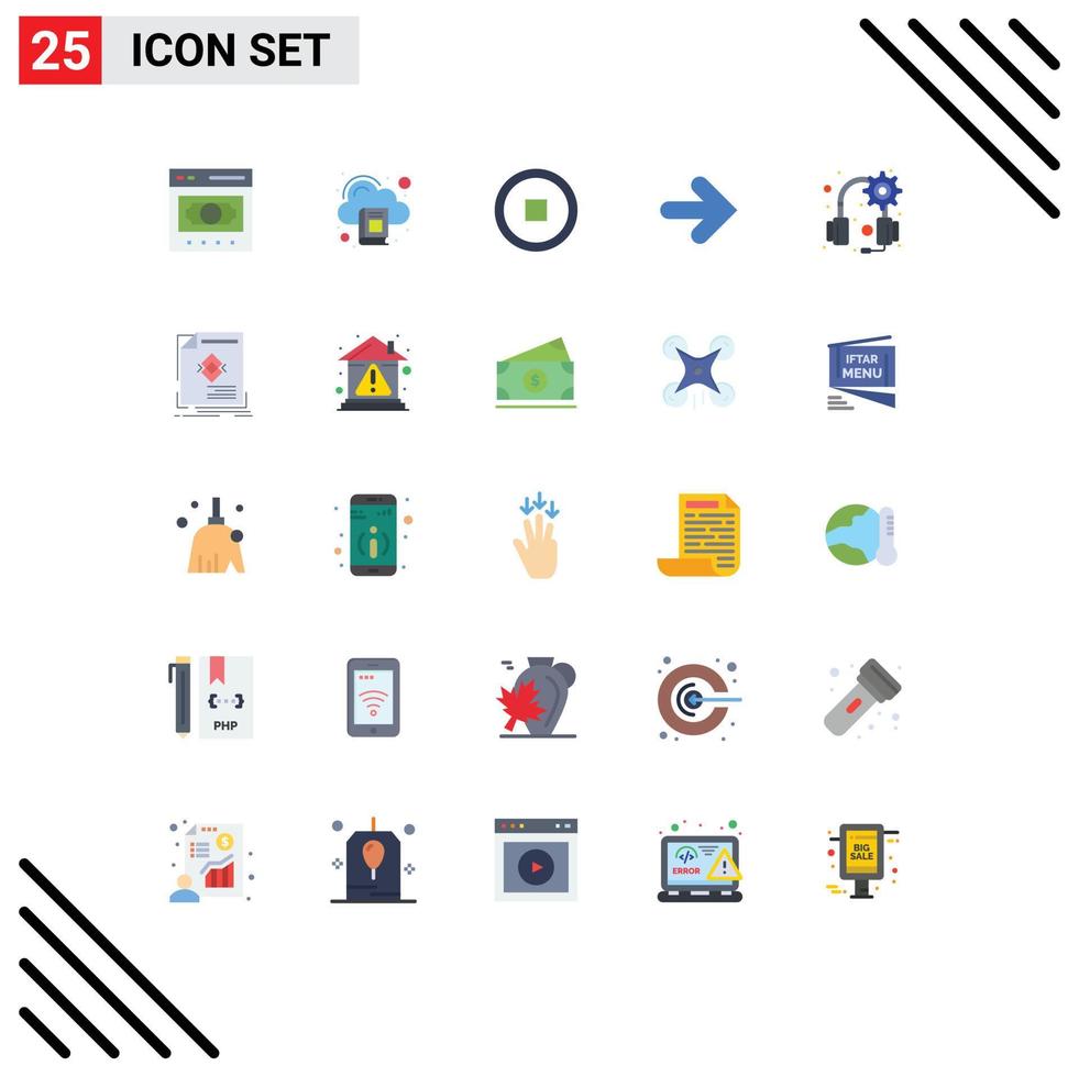 Mobile Interface Flat Color Set of 25 Pictograms of headphones right book arrows arrow Editable Vector Design Elements