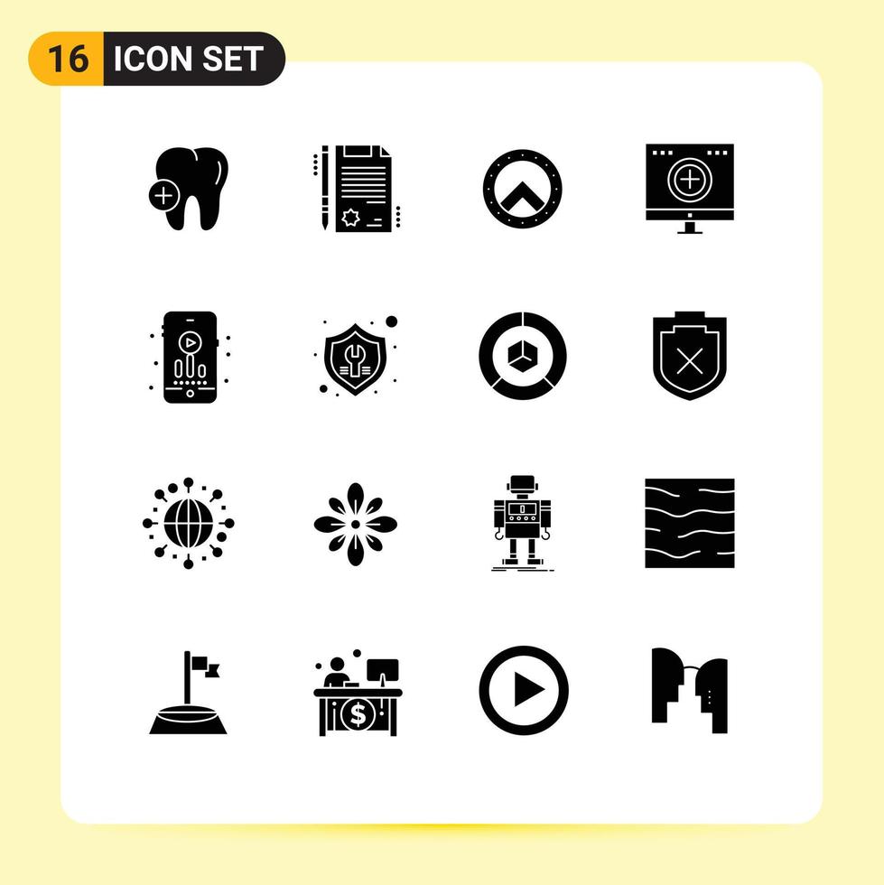 Set of 16 Modern UI Icons Symbols Signs for fix hobbies greece audio medicine Editable Vector Design Elements