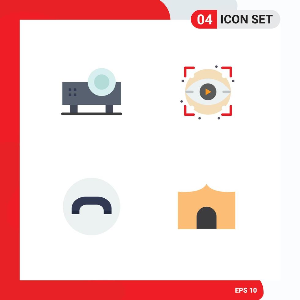 Universal Icon Symbols Group of 4 Modern Flat Icons of multimedia decline slide projector eyeball hang up Editable Vector Design Elements