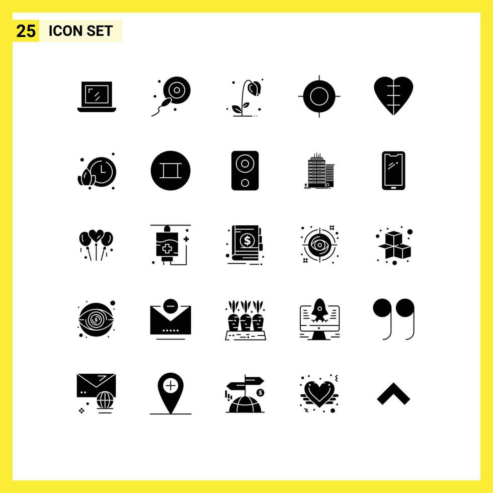 Universal Icon Symbols Group of 25 Modern Solid Glyphs of medical sign heart shape nature heart target Editable Vector Design Elements