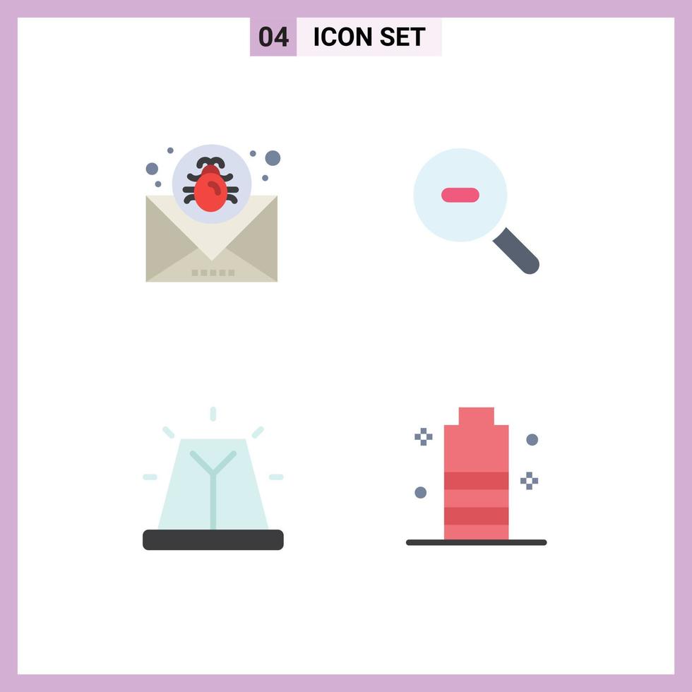 Editable Vector Line Pack of 4 Simple Flat Icons of attack bell mail research siren Editable Vector Design Elements