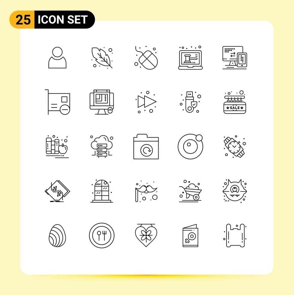 25 línea concepto para sitios web móvil y aplicaciones tarjeta móvil ratón monitor tienda editable vector diseño elementos