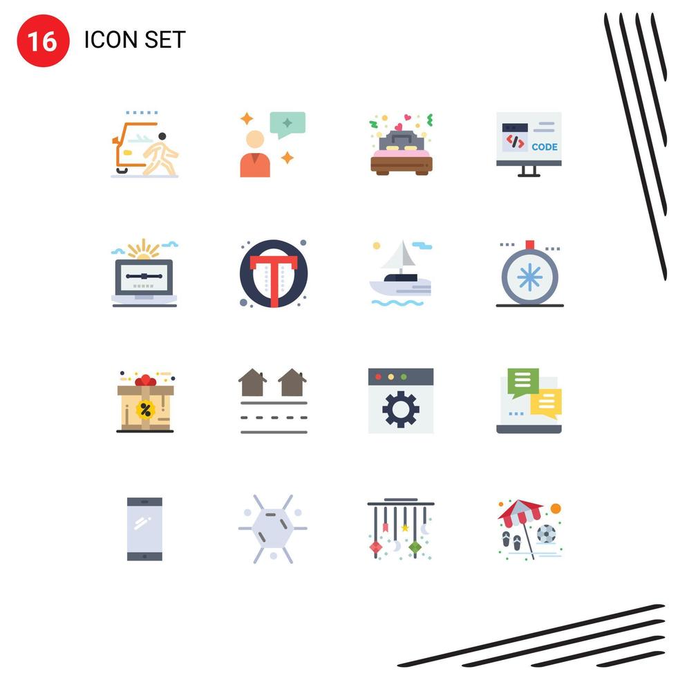 Modern Set of 16 Flat Colors Pictograph of development coding bed code romance Editable Pack of Creative Vector Design Elements