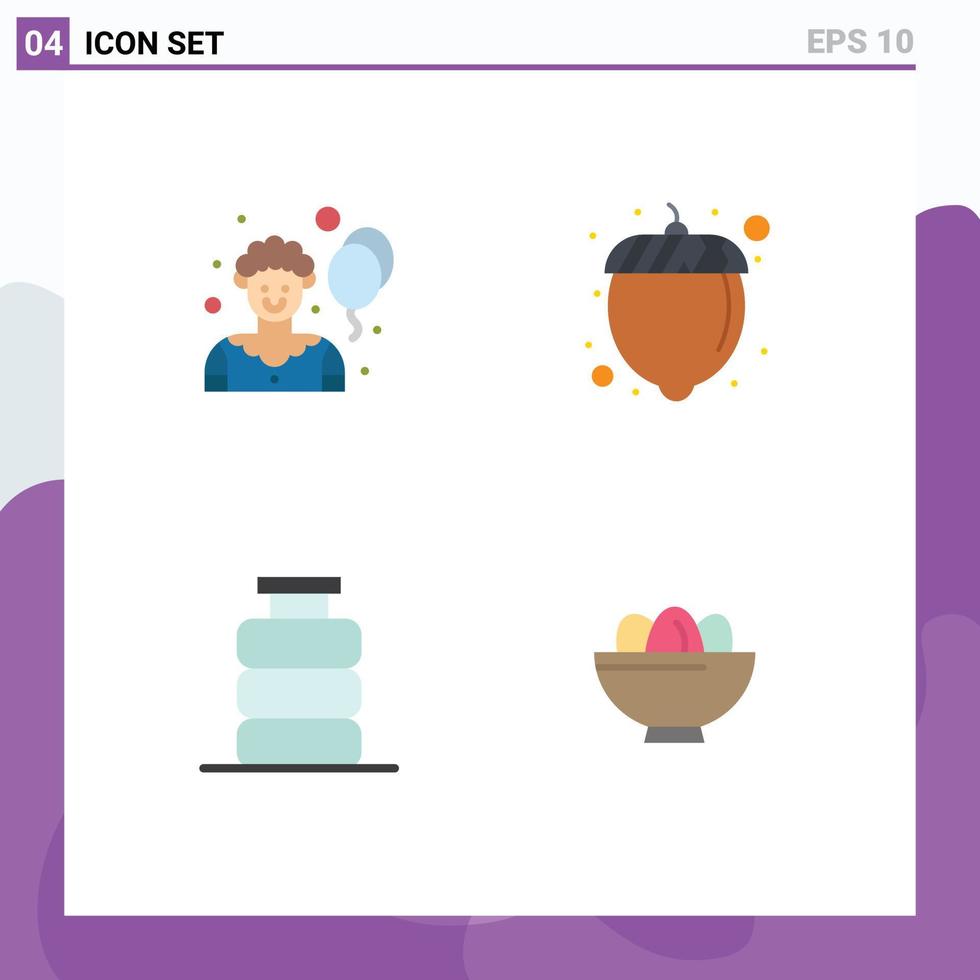 Modern Set of 4 Flat Icons Pictograph of circus drink food bottle bowl Editable Vector Design Elements