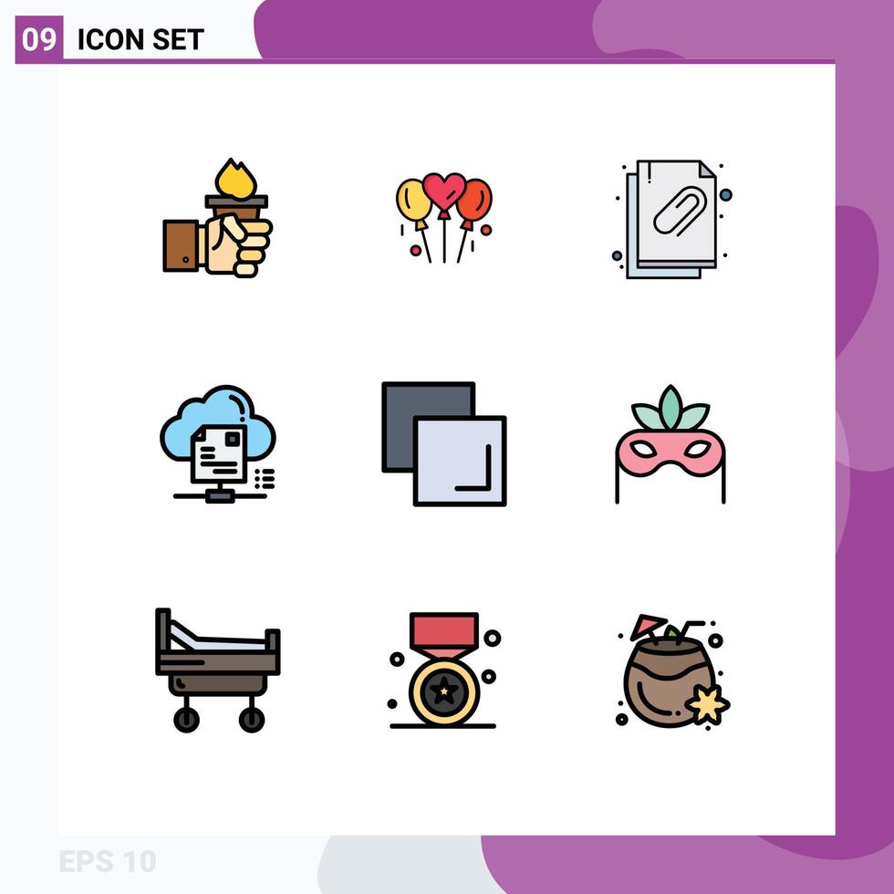 Pack of 9 creative Filledline Flat Colors of document online heart sharing file Editable Vector Design Elements