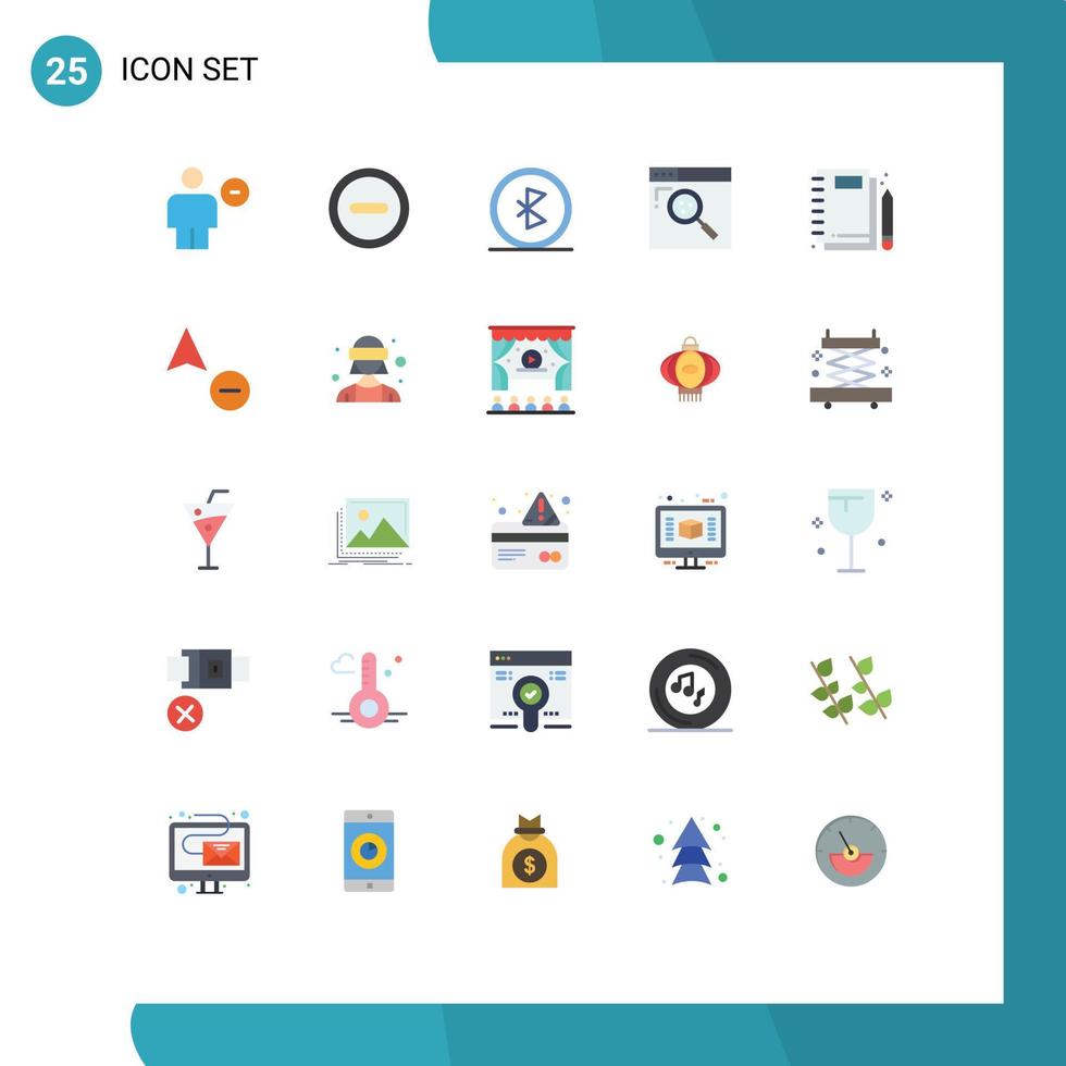 25 Thematic Vector Flat Colors and Editable Symbols of jotter search bluetooth internet wireless Editable Vector Design Elements