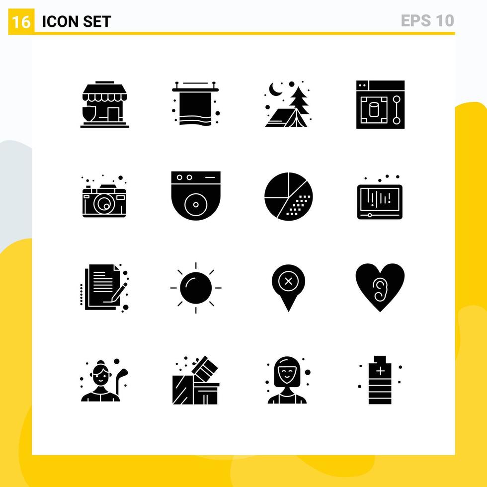 Mobile Interface Solid Glyph Set of 16 Pictograms of picture camera adventure tool design Editable Vector Design Elements