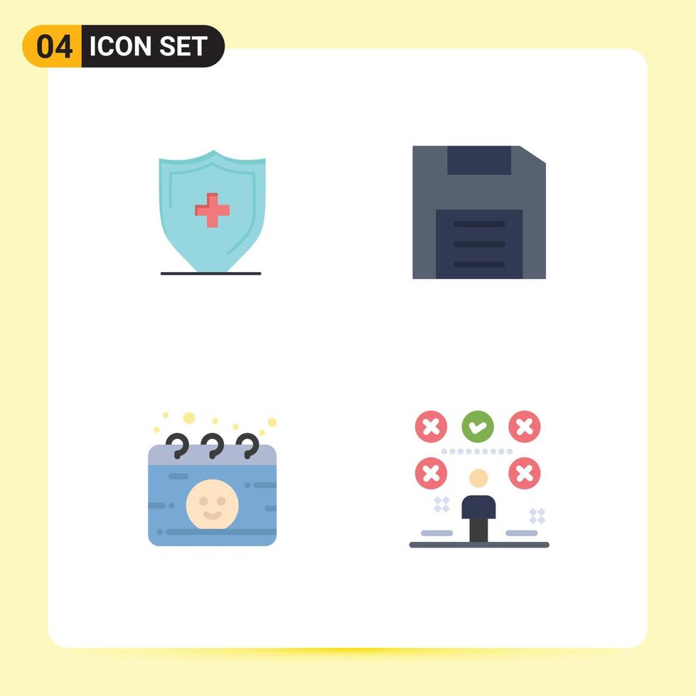 Pack of 4 creative Flat Icons of hospital calendar shield disc maternity Editable Vector Design Elements
