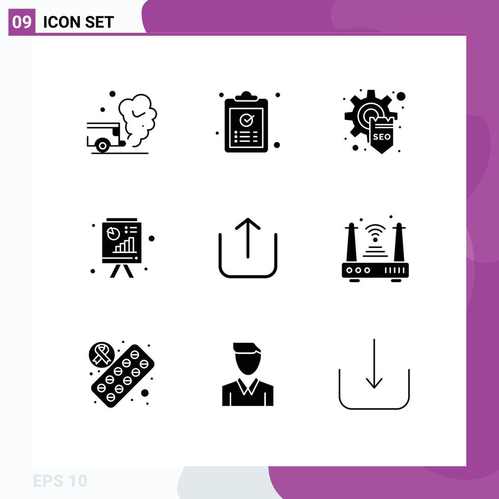 Pictogram Set of 9 Simple Solid Glyphs of business report blackboard paste analytics seo Editable Vector Design Elements