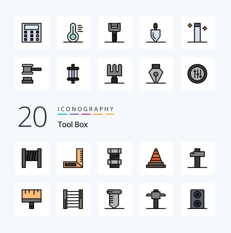 20 Tools Line Filled Color icon Pack like ladder tools tools paint art vector