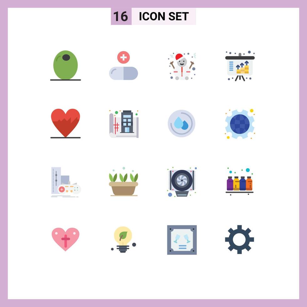 16 Thematic Vector Flat Colors and Editable Symbols of pulse cardiogram man investment growth Editable Pack of Creative Vector Design Elements