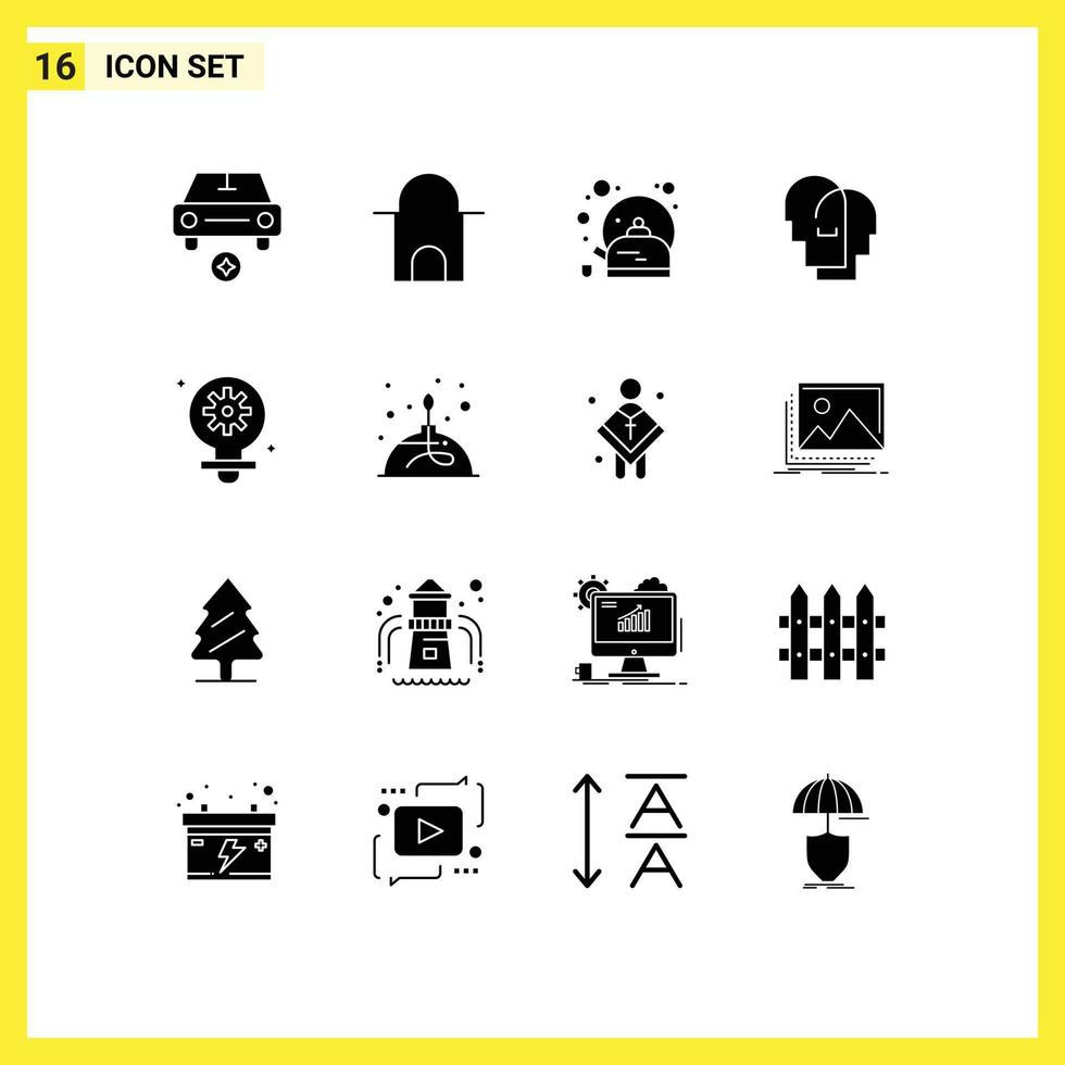 User Interface Pack of 16 Basic Solid Glyphs of light feelings breakfast empathy hat Editable Vector Design Elements
