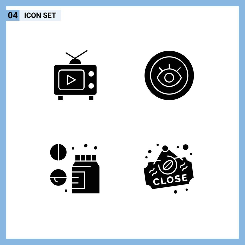 Mobile Interface Solid Glyph Set of 4 Pictograms of tv healthcare video support wellness Editable Vector Design Elements