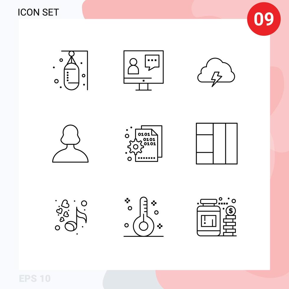 User Interface Pack of 9 Basic Outlines of person avatar online sun nature Editable Vector Design Elements