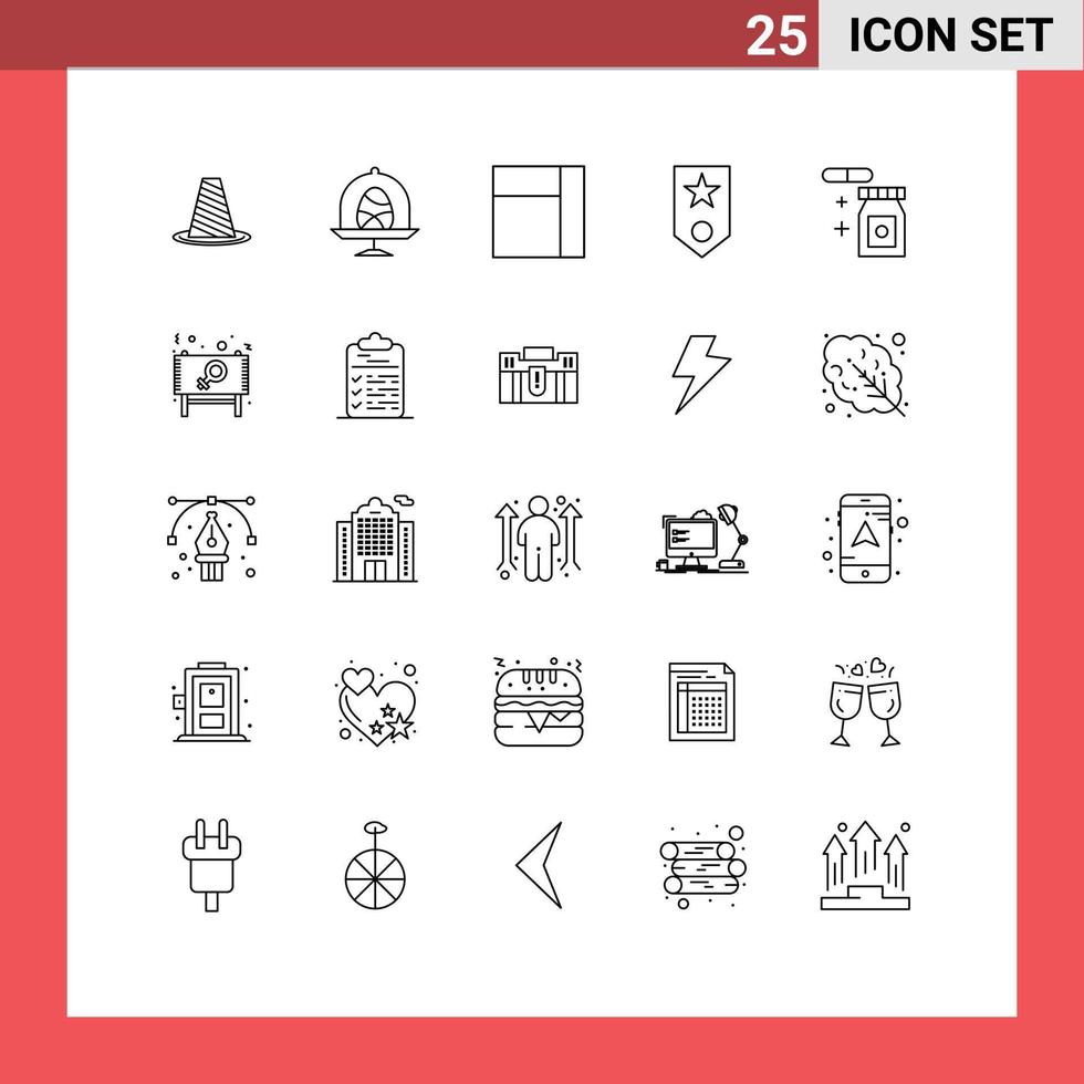 Set of 25 Modern UI Icons Symbols Signs for tablet rank food one circled Editable Vector Design Elements