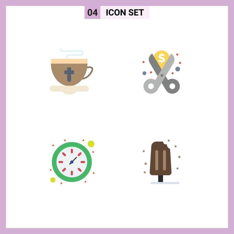 moderno conjunto de 4 4 plano íconos y símbolos tal como té reloj caliente dinero reloj editable vector diseño elementos