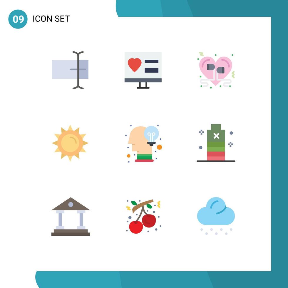 9 Creative Icons Modern Signs and Symbols of brain light headphone brightness romantic Editable Vector Design Elements