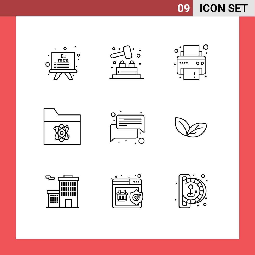 Pictogram Set of 9 Simple Outlines of growth talk printer conversation space Editable Vector Design Elements