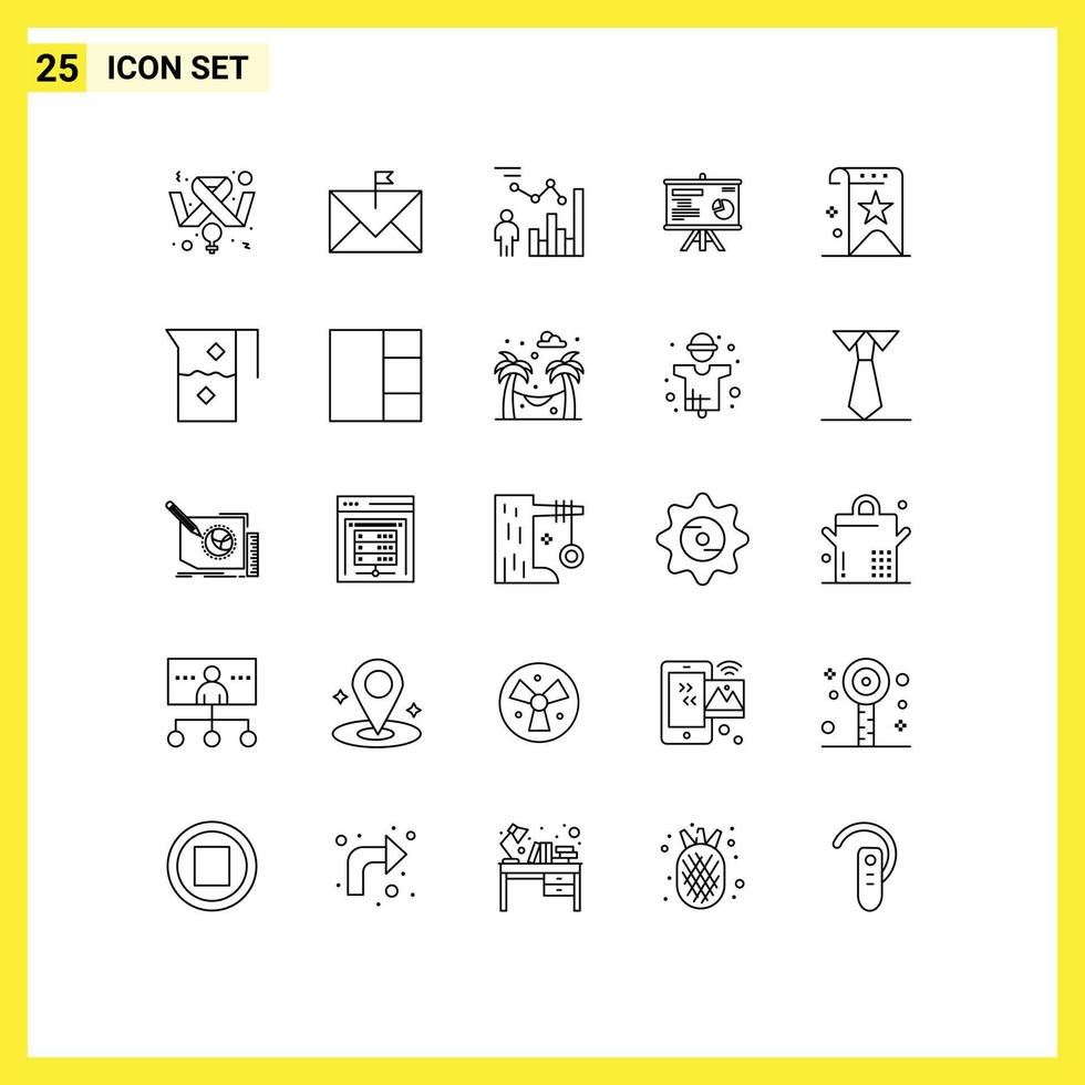 Modern Set of 25 Lines Pictograph of graph board flagged presentation management Editable Vector Design Elements