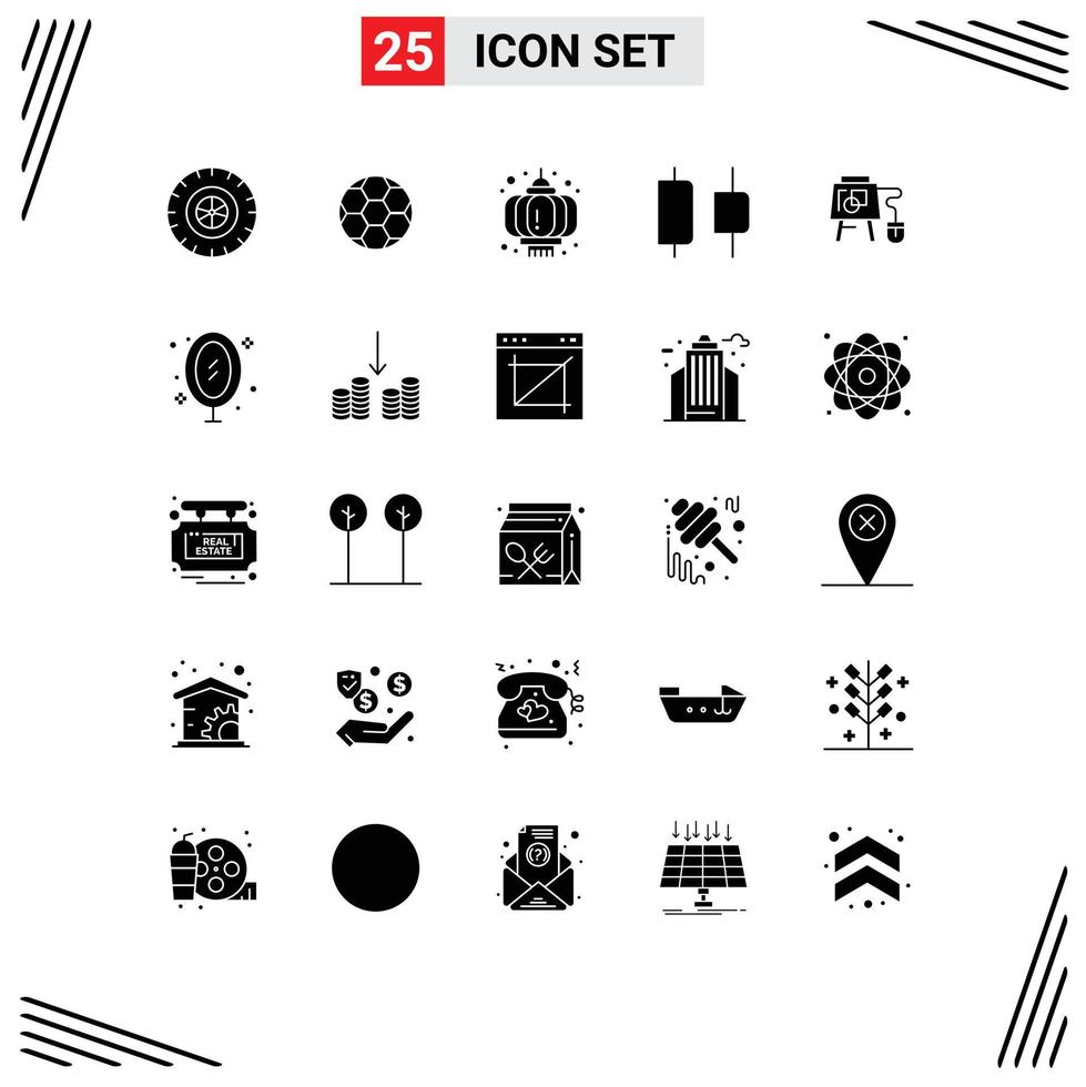 Modern Set of 25 Solid Glyphs and symbols such as education online lantern mouse distribute Editable Vector Design Elements