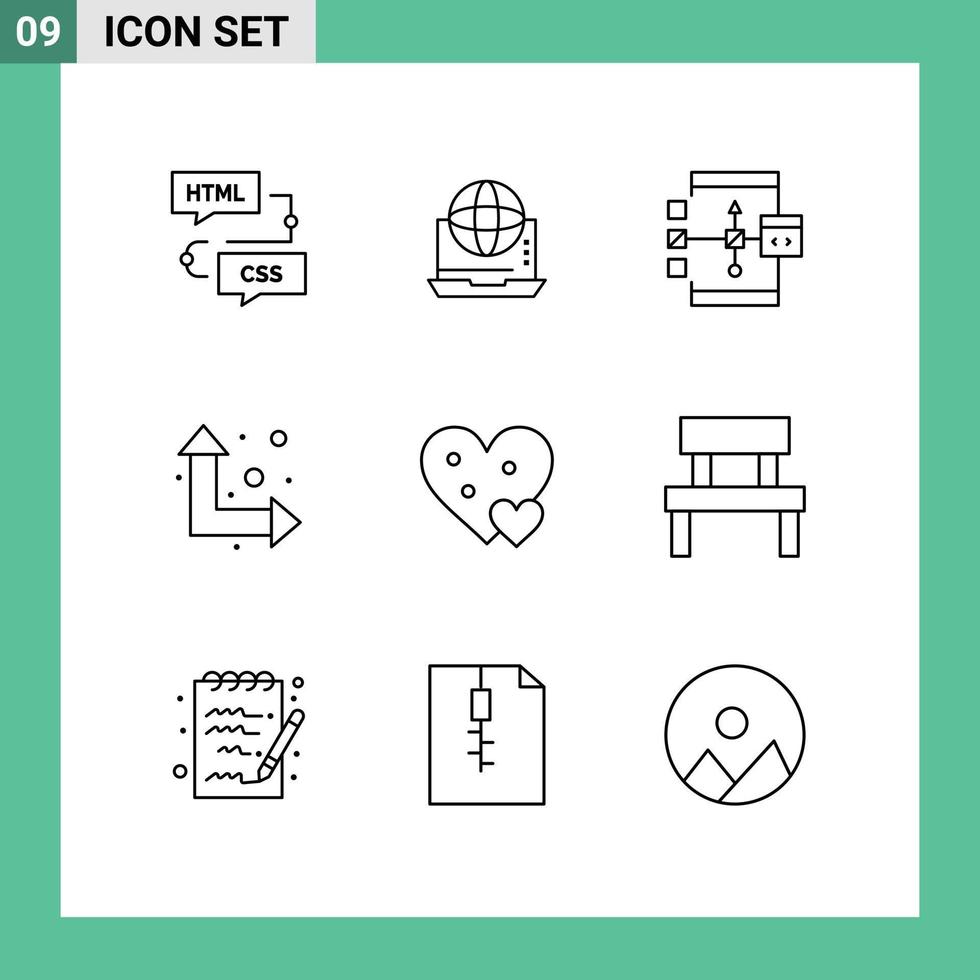 Outline Pack of 9 Universal Symbols of arrows flowchart connection development coding Editable Vector Design Elements