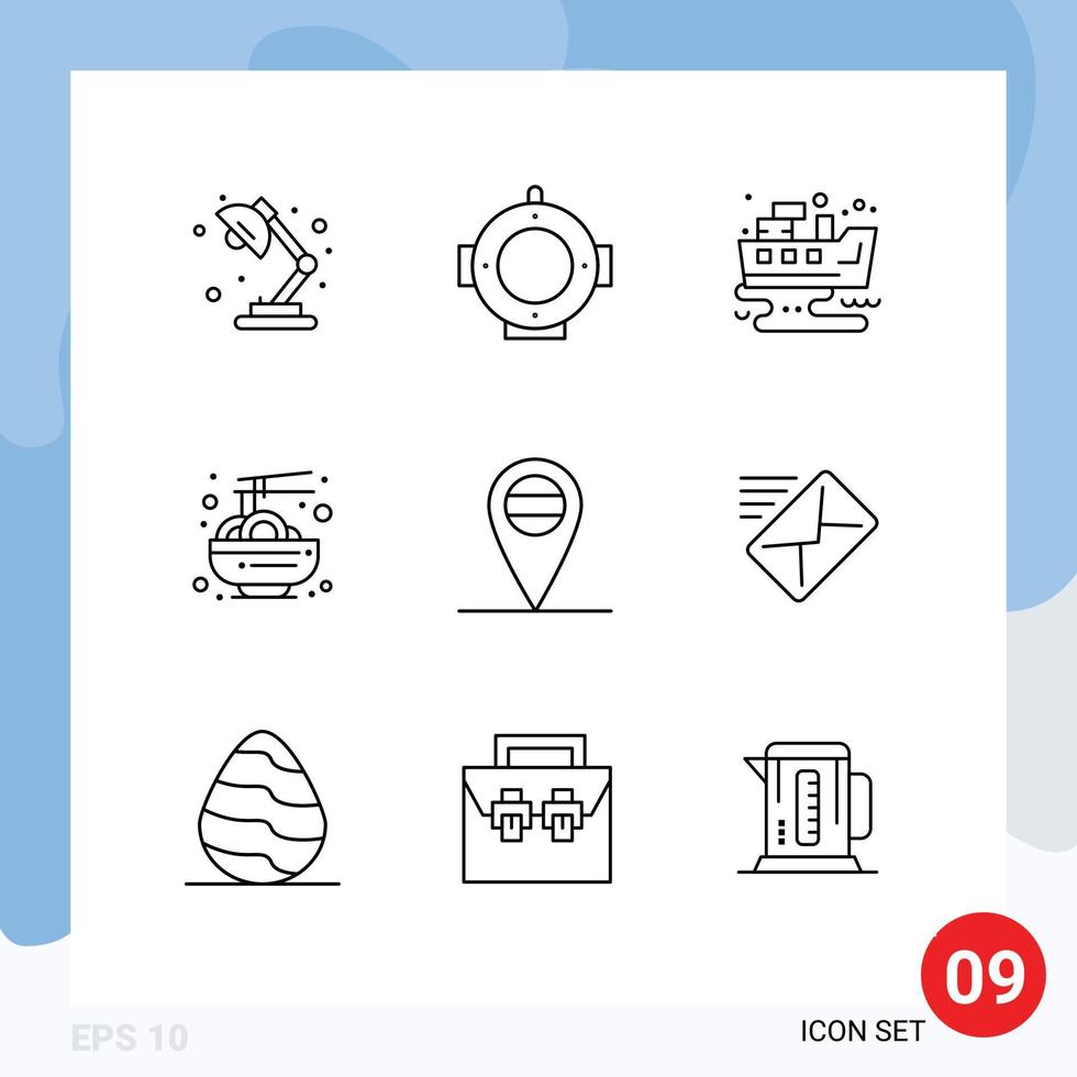 Group of 9 Outlines Signs and Symbols for mail placeholder oil noodle chinese Editable Vector Design Elements
