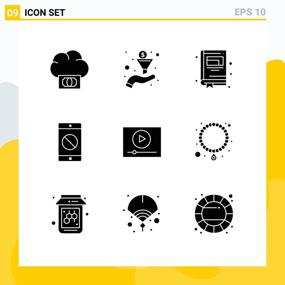 User Interface Pack of 9 Basic Solid Glyphs of jewelry online notebook play mobile Editable Vector Design Elements