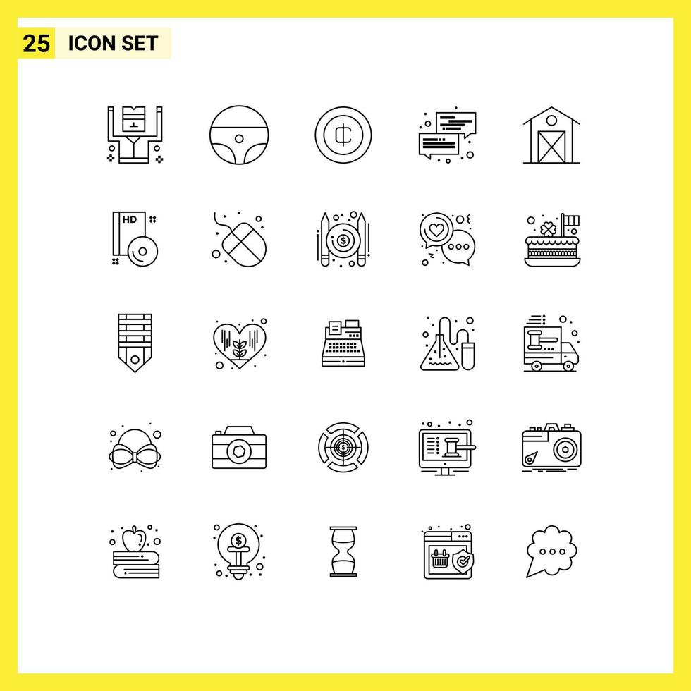 25 Line concept for Websites Mobile and Apps barn chat coin message conversation Editable Vector Design Elements