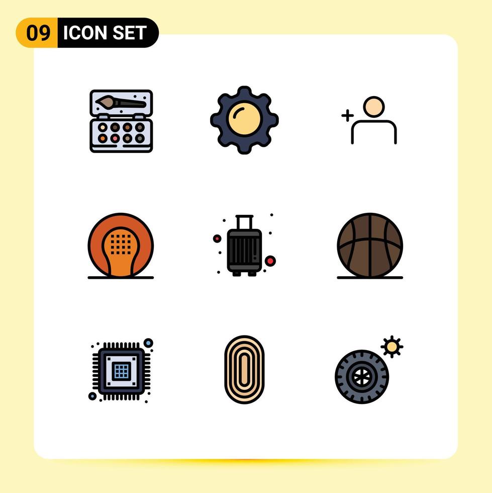 Set of 9 Modern UI Icons Symbols Signs for baggage game mirror ball activities Editable Vector Design Elements