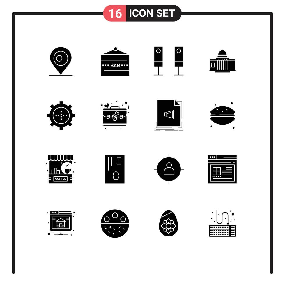 Group of 16 Modern Solid Glyphs Set for building house appliances white whtiehouse Editable Vector Design Elements