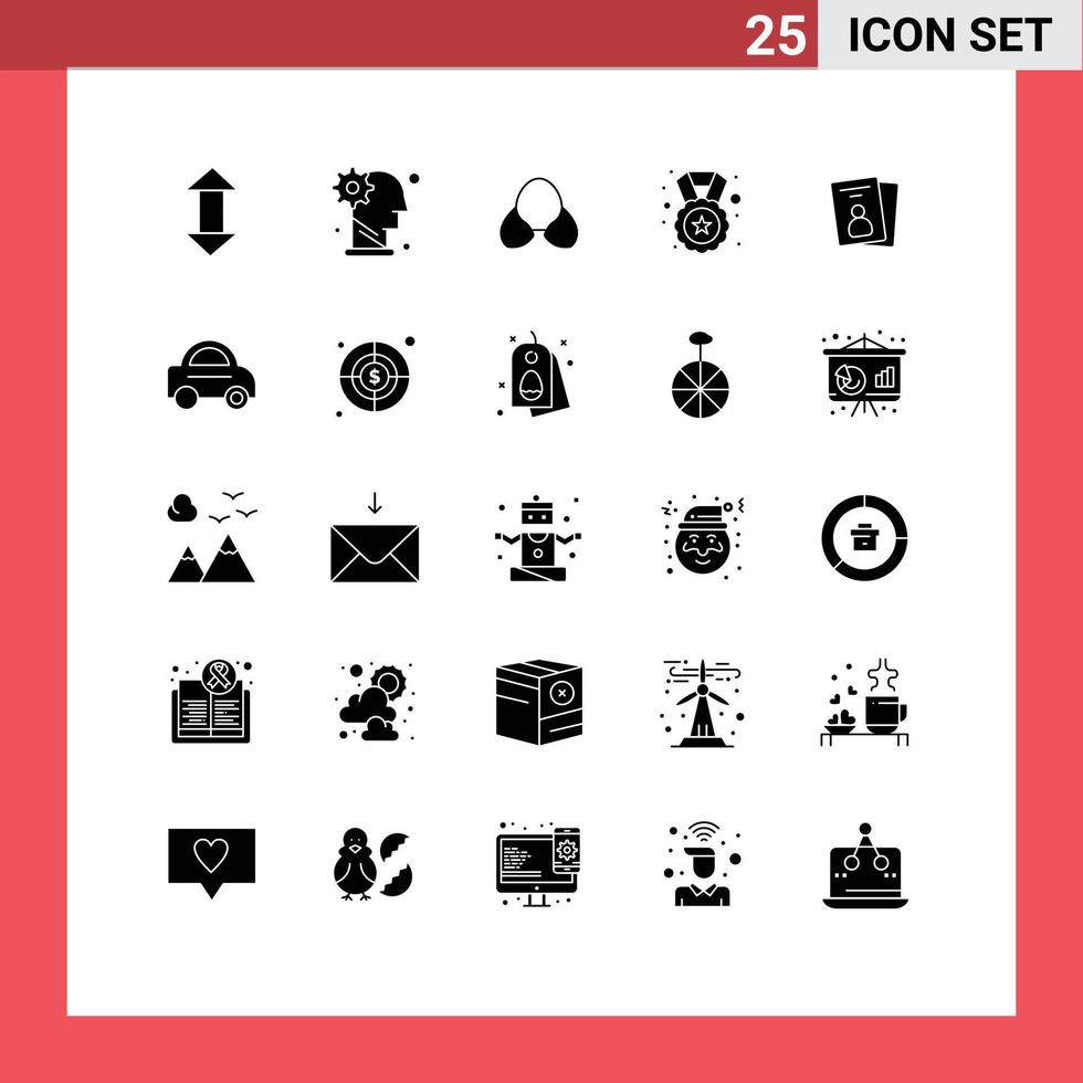 Group of 25 Modern Solid Glyphs Set for badge reward personal medal clothes Editable Vector Design Elements