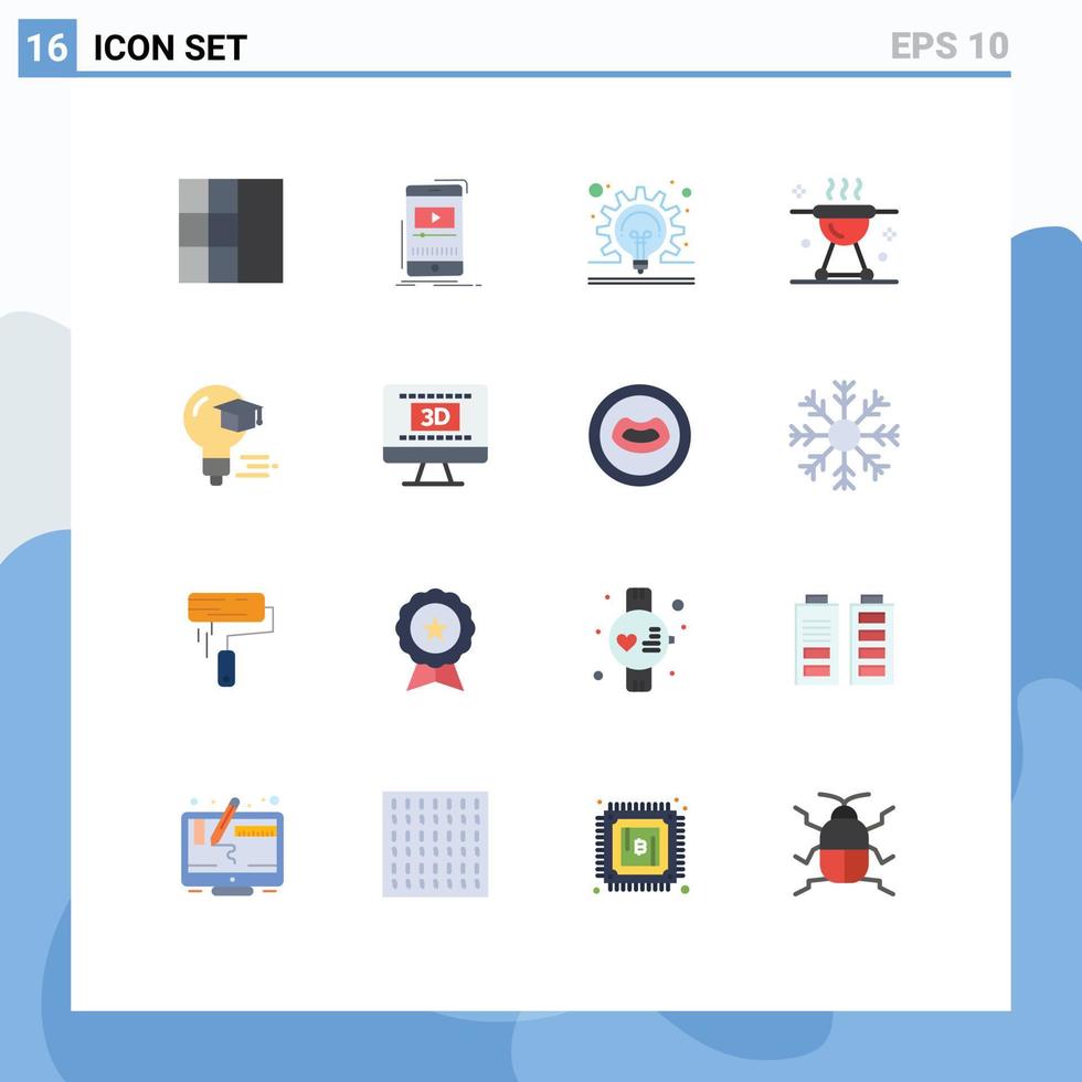 Pictogram Set of 16 Simple Flat Colors of cap meat concept grill bbq Editable Pack of Creative Vector Design Elements