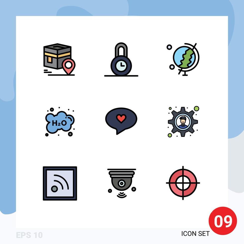 9 Universal Filledline Flat Color Signs Symbols of heart study earth school education Editable Vector Design Elements