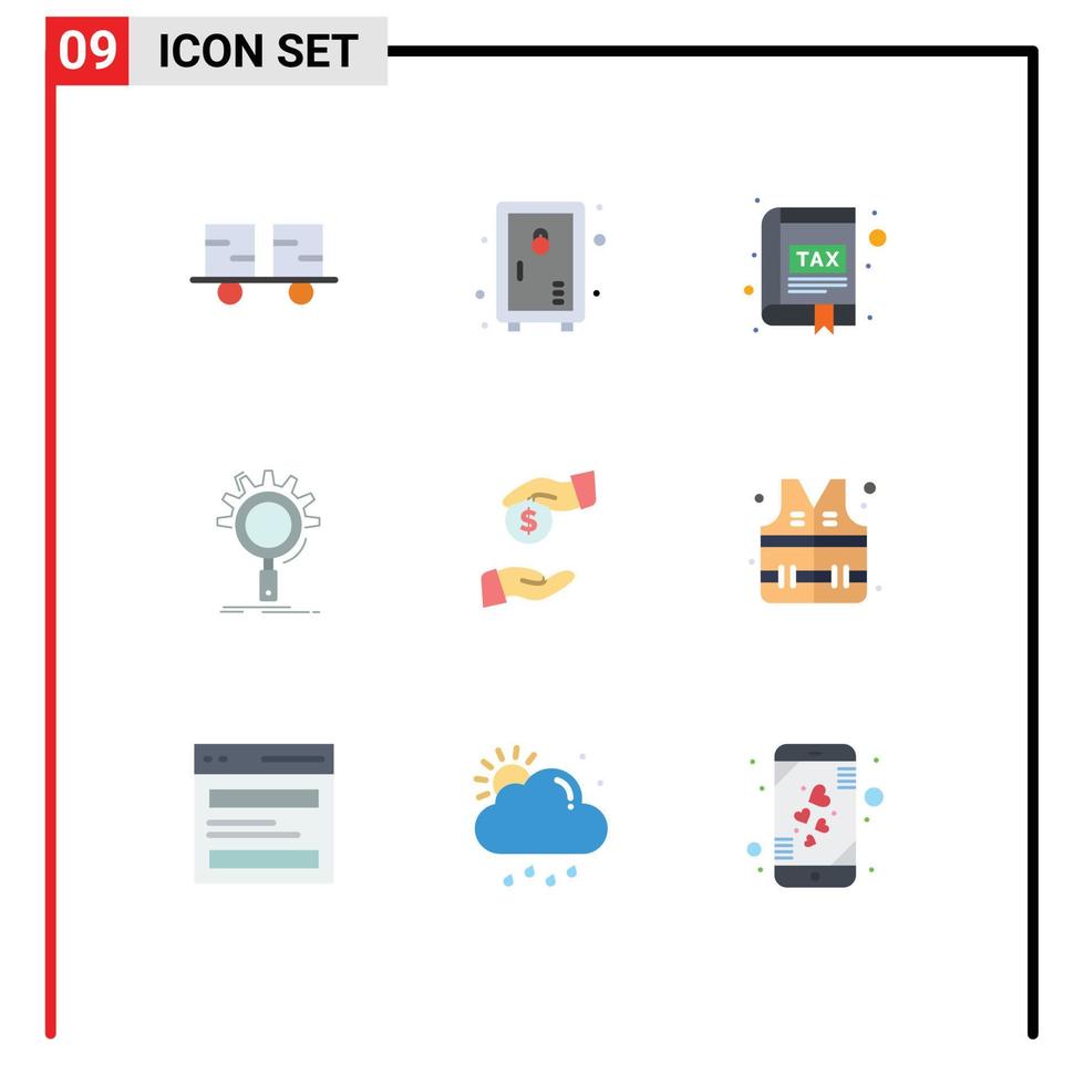 Mobile Interface Flat Color Set of 9 Pictograms of process search garden seo interface Editable Vector Design Elements