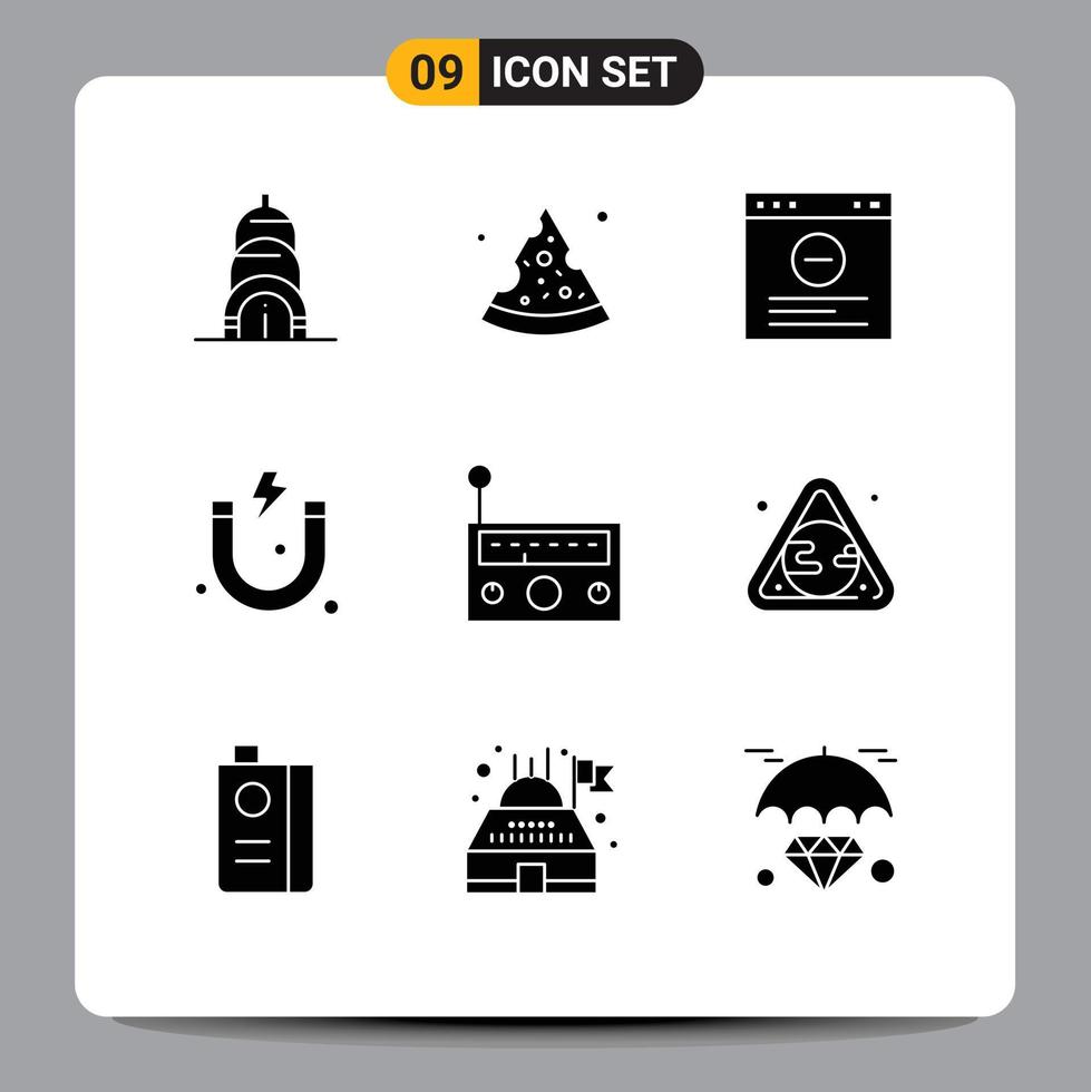 9 Creative Icons Modern Signs and Symbols of gas radio website music device Editable Vector Design Elements