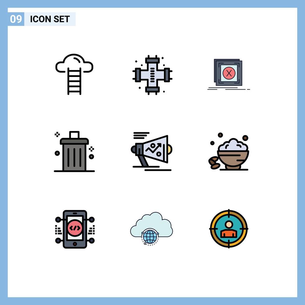 9 User Interface Filledline Flat Color Pack of modern Signs and Symbols of garbage cancel system bin problem Editable Vector Design Elements